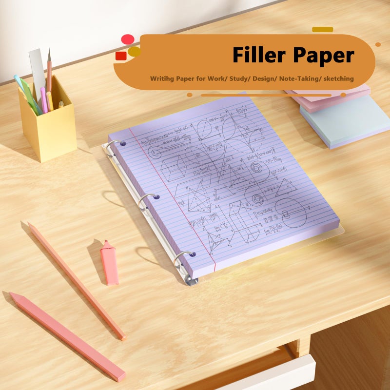 AILZFEI Purple Loose Leaf Paper 200 Sheets Colored Filler Paper 2 Pack 8 * 10.5 College Ruled Paper 3-Hole Punched Paper for 3-Ring Binders Notebook Lined 8"" x 10.5"" - Image 3